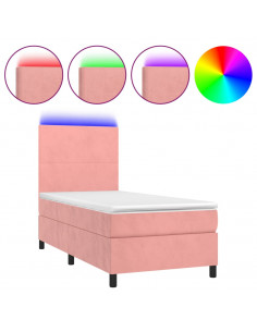 Letto a Molle con Materasso e LED Rosa 100x200 cm in Velluto 2