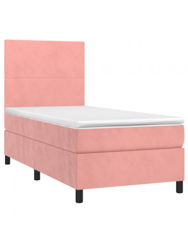 Letto a Molle con Materasso e LED Rosa 100x200 cm in Velluto
