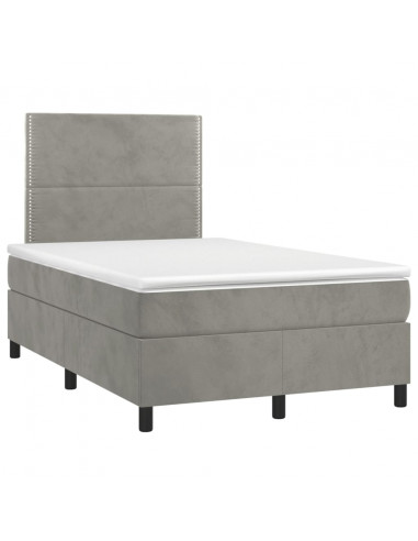 Letto a Molle Materasso e LED Grigio Chiaro 120x200 cm Velluto