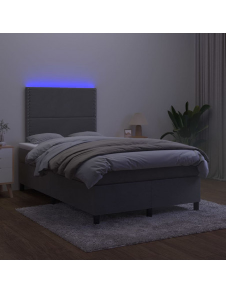 Letto a Molle con Materasso e LED Grigio Scuro 120x200 cm
