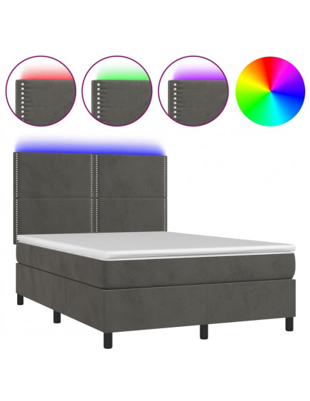 Letto a Molle con Materasso e LED Grigio Scuro 140x190 cm