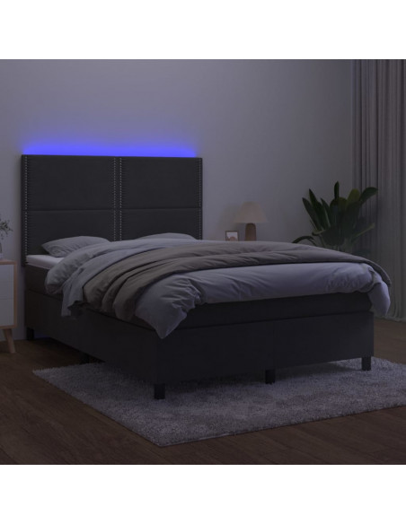Letto a Molle con Materasso e LED Grigio Scuro 140x200 cm