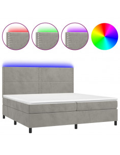 Letto a Molle Materasso e LED Grigio Chiaro 200x200 cm Velluto 2