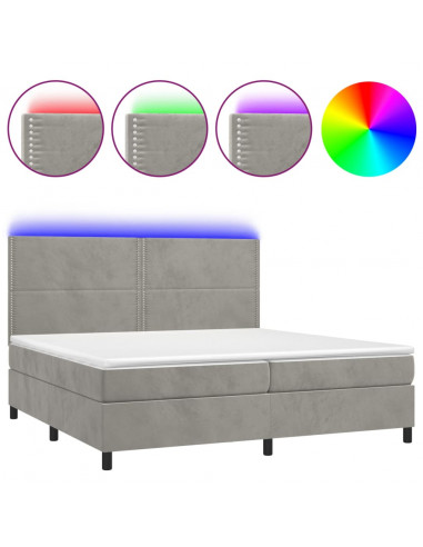 Letto a Molle Materasso e LED Grigio Chiaro 200x200 cm Velluto
