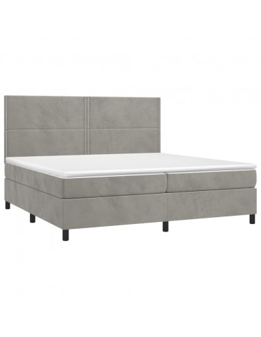 Letto a Molle Materasso e LED Grigio Chiaro 200x200 cm Velluto
