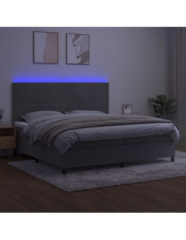 Letto a Molle Materasso e LED Grigio Chiaro 200x200 cm Velluto