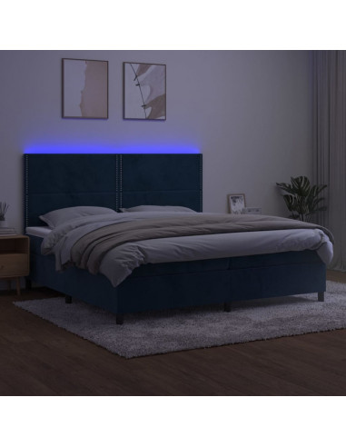 Letto a Molle con Materasso e LED Blu Scuro 200x200 cm