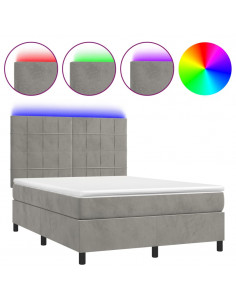 Letto a Molle Materasso e LED Grigio Chiaro 140x200 cm Velluto 2