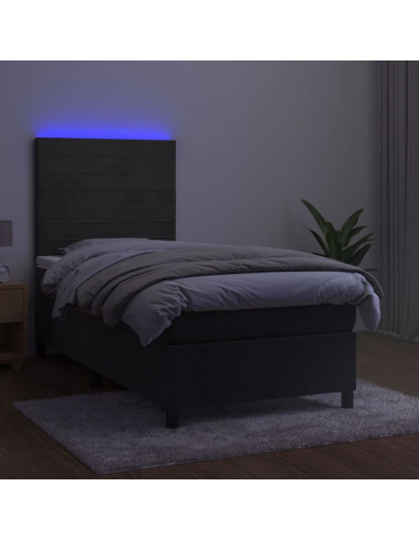 Letto a Molle con Materasso e LED Grigio Scuro 100x200 cm