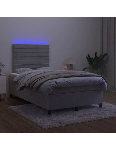 Letto a Molle Materasso e LED Grigio Chiaro 120x200 cm Velluto