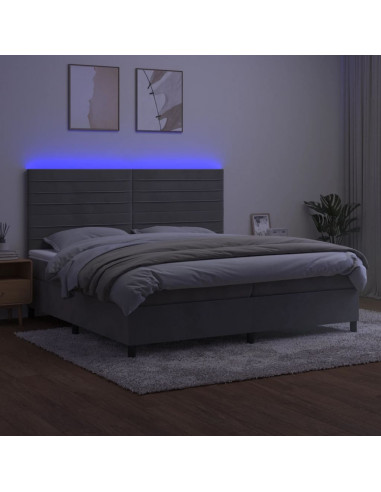 Letto a Molle Materasso e LED Grigio Chiaro 200x200 cm Velluto