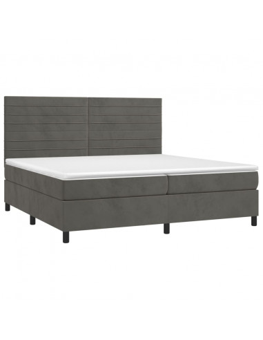 Letto a Molle con Materasso e LED Grigio Scuro 200x200 cm