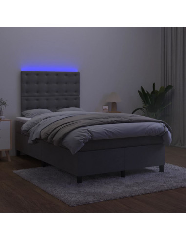 Letto a Molle con Materasso e LED Grigio Scuro 120x200 cm