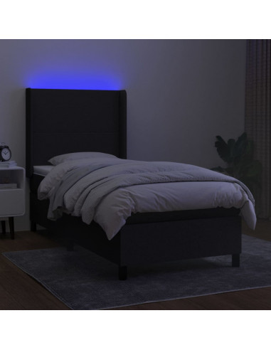 Letto a Molle con Materasso e LED Nero 80x200 cm in Tessuto