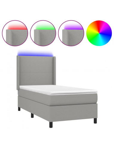 Letto a Molle Materasso e LED Grigio Chiaro 100x200 cm Tessuto
