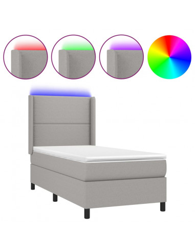 Letto a Molle Materasso e LED Grigio Chiaro 100x200 cm Tessuto