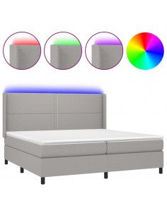 Letto a Molle Materasso e LED Grigio Chiaro 200x200 cm Tessuto 2