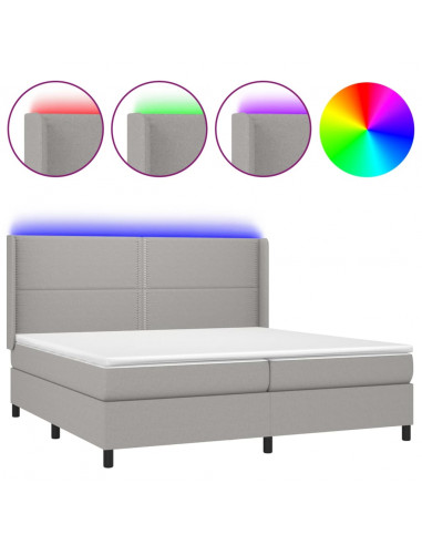 Letto a Molle Materasso e LED Grigio Chiaro 200x200 cm Tessuto
