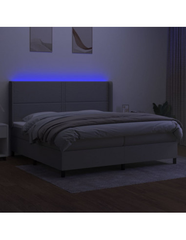 Letto a Molle Materasso e LED Grigio Chiaro 200x200 cm Tessuto
