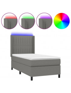 Letto a Molle Materasso e LED Grigio Scuro 90x200 cm in Tessuto 2