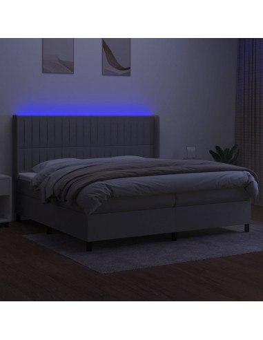 Letto a Molle Materasso e LED Grigio Chiaro 200x200 cm Tessuto