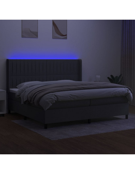 Letto a Molle Materasso e LED Grigio Scuro 200x200cm in Tessuto
