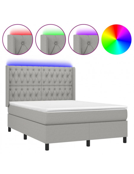 Letto a Molle Materasso e LED Grigio Chiaro 140x190 cm Tessuto