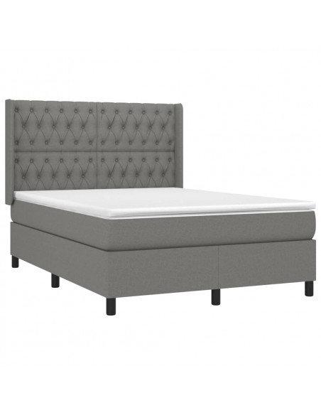 Letto a Molle Materasso e LED Grigio Scuro 140x200cm in Tessuto