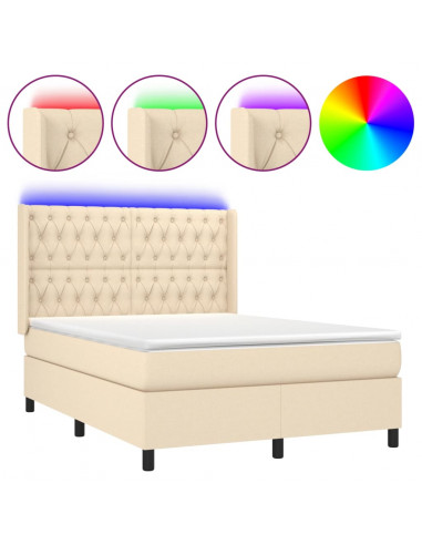 Letto a Molle con Materasso e LED Crema 140x200 cm in Tessuto