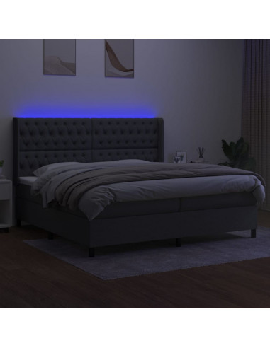 Letto a Molle Materasso e LED Grigio Scuro 200x200cm in Tessuto