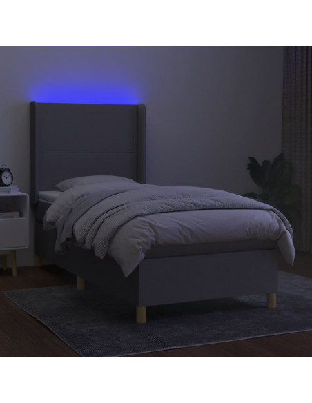 Letto a Molle Materasso e LED Grigio Chiaro 100x200 cm Tessuto