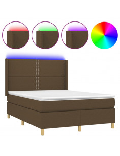 Letto a Molle Materasso e LED MarroneScuro 140x190cm in Tessuto 2