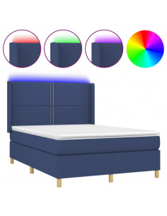 Letto a Molle con Materasso e LED Blu 140x190 cm in Tessuto 2