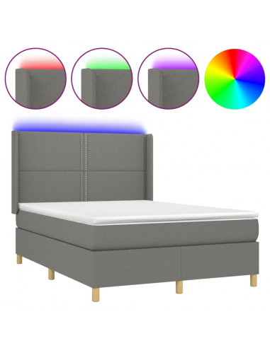 Letto a Molle Materasso e LED Grigio Scuro 140x200cm in Tessuto