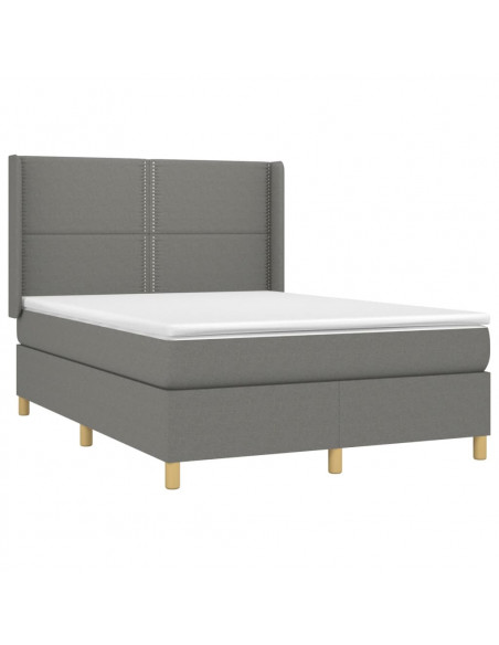 Letto a Molle Materasso e LED Grigio Scuro 140x200cm in Tessuto