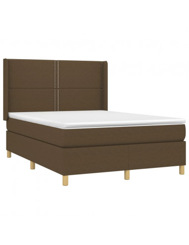 Letto a Molle Materasso e LED Marrone Scuro 140x200 cm Tessuto