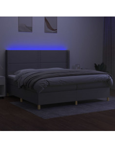 Letto a Molle Materasso e LED Grigio Chiaro 200x200 cm Tessuto 2