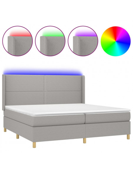 Letto a Molle Materasso e LED Grigio Chiaro 200x200 cm Tessuto