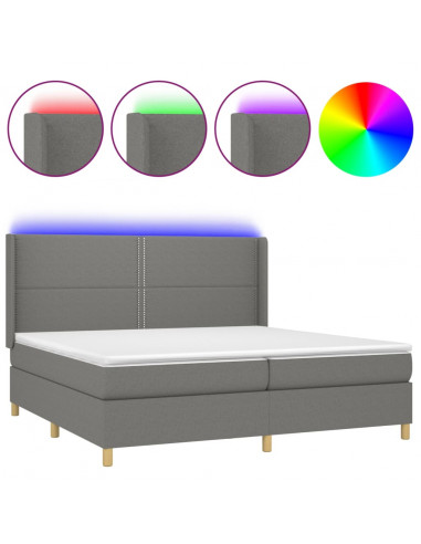 Letto a Molle Materasso e LED Grigio Scuro 200x200cm in Tessuto