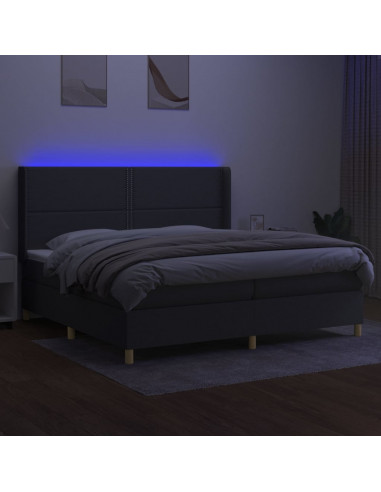 Letto a Molle Materasso e LED Grigio Scuro 200x200cm in Tessuto