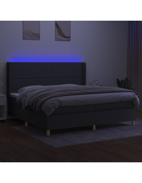 Letto a Molle Materasso e LED Grigio Scuro 200x200cm in Tessuto