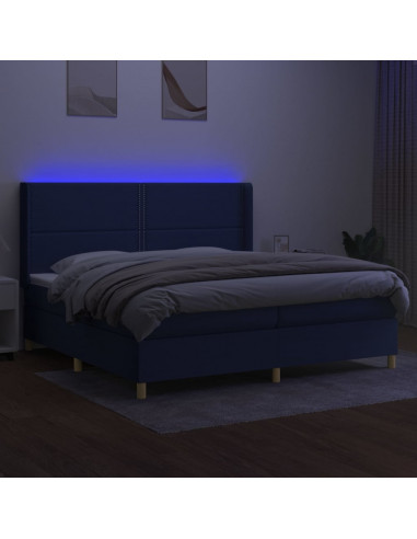 Letto a Molle Materasso e LED Blu 200x200cm in Tessuto