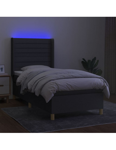 Letto a Molle Materasso e LED Grigio Scuro 100x200cm in Tessuto
