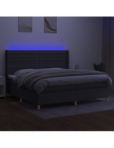 Letto a Molle Materasso e LED Grigio Scuro 200x200cm in Tessuto