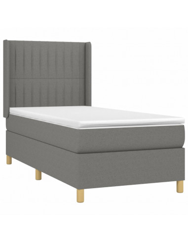 Letto a Molle Materasso e LED Grigio Scuro 90x200 cm in Tessuto
