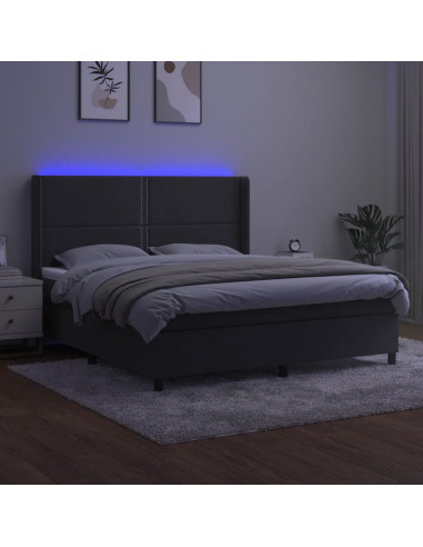 Letto a Molle con Materasso e LED Grigio Scuro 180x200 cm