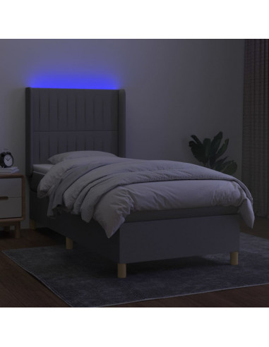 Letto a Molle Materasso e LED Grigio Chiaro 100x200 cm Tessuto