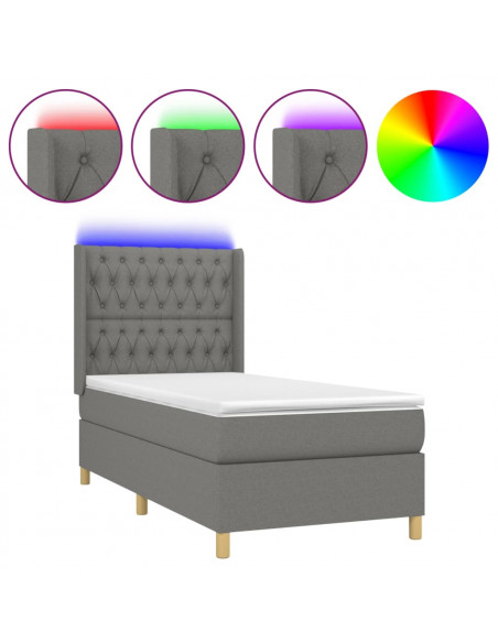 Letto a Molle Materasso e LED Grigio Scuro 80x200 cm in Tessuto