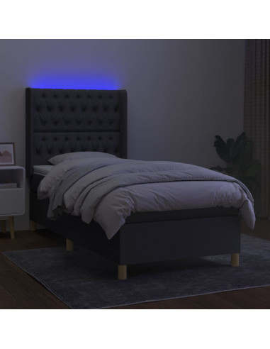 Letto a Molle Materasso e LED Grigio Scuro 90x190 cm in Tessuto