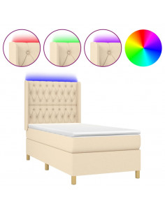Letto a Molle con Materasso e LED Crema 90x200 cm in Tessuto 2